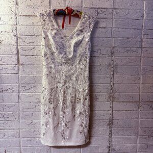🤍 Sue Wong White Beaded Embroidered Cocktail Dress | Size 2 Formal Lace 🤍